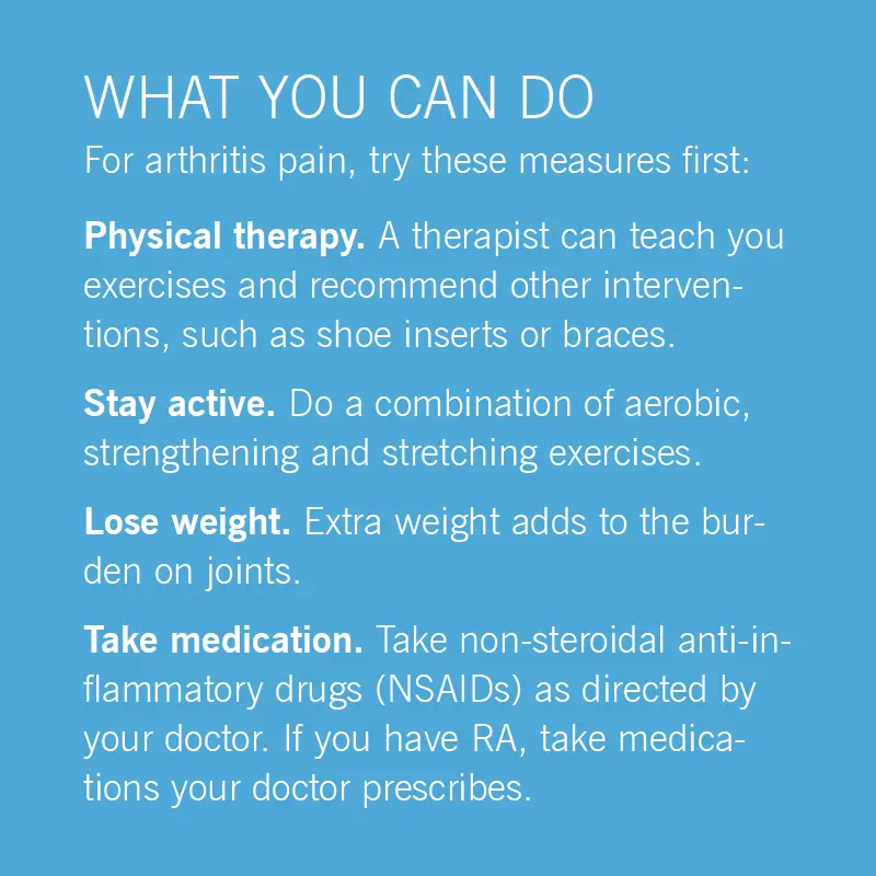 Infograafik selle kohta, mida saate artriidi valu korral teha