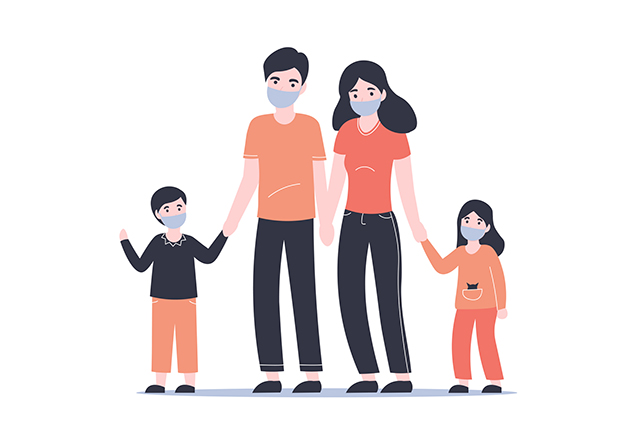 covid perekonna turvalisus – illustratsioon käest hoidvast perekonnast