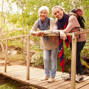 mother daughter bridge hike istock 000074703301